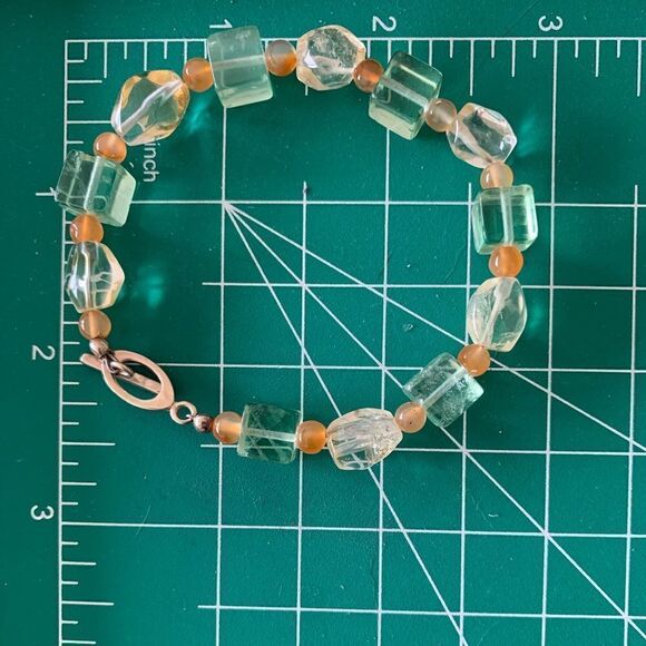 Vintage sterling silver agate Quartz semi precious stone bracelet 7.5” long - Picture 3 of 12